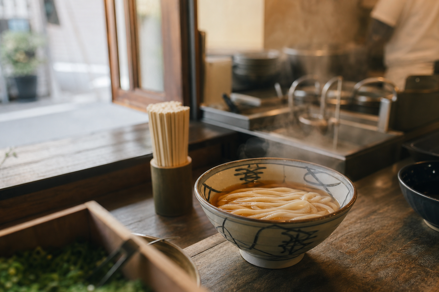 朝のカウンター立ち食いの情景